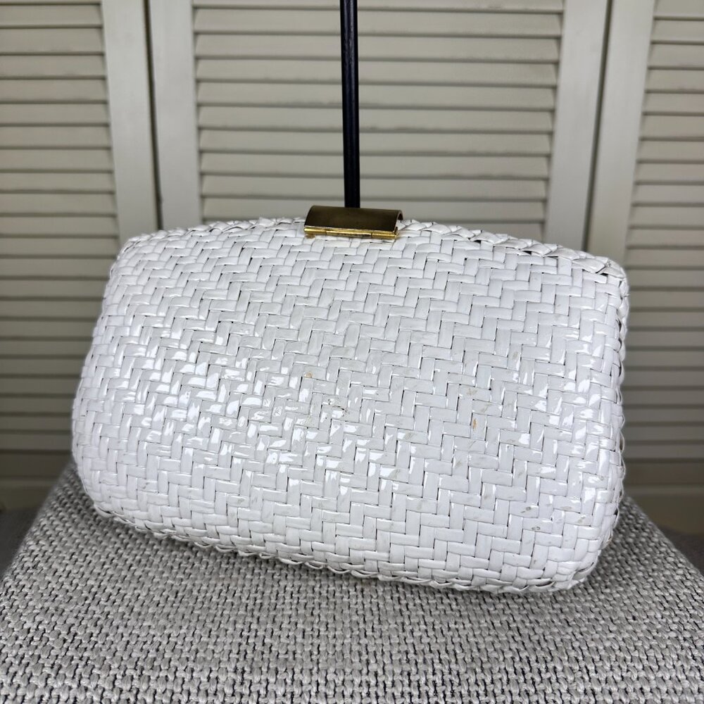 Vintage RODO Italy White Glazed Wicker Woven Evening Bag Clutch Leather Lined - Picture 4 of 8